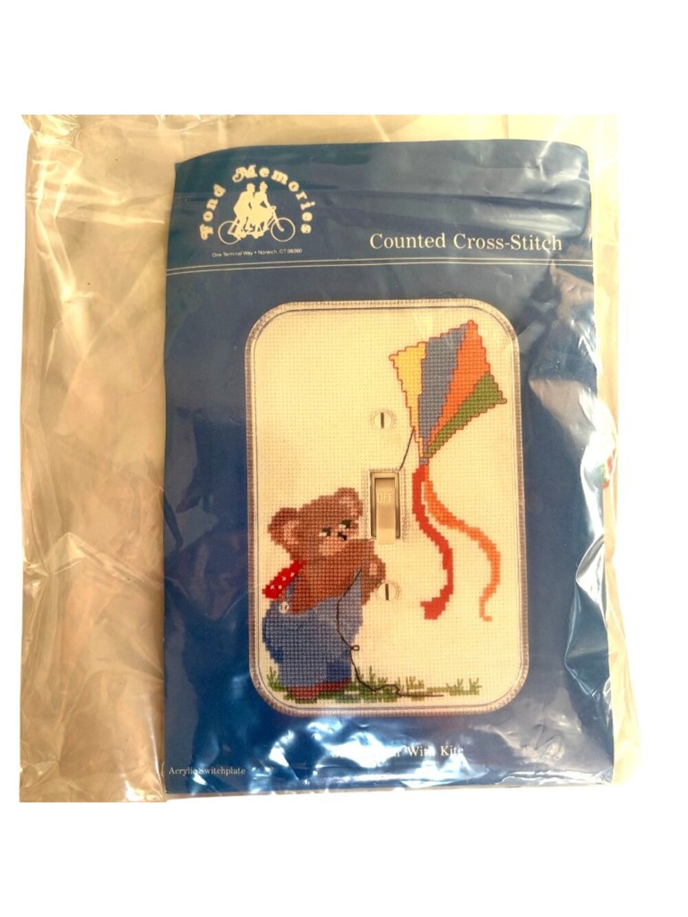 Fond Memories Cross Stitch Kit SP54 Acrylic Switchplate Bear With Kite 18ct